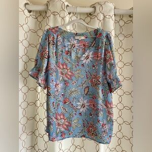 LOFT Women's Floral Blue Top